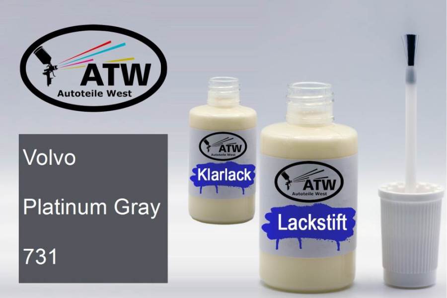 Volvo, Platinum Gray, 731: 20ml Lackstift + 20ml Klarlack - Set, von ATW Autoteile West.